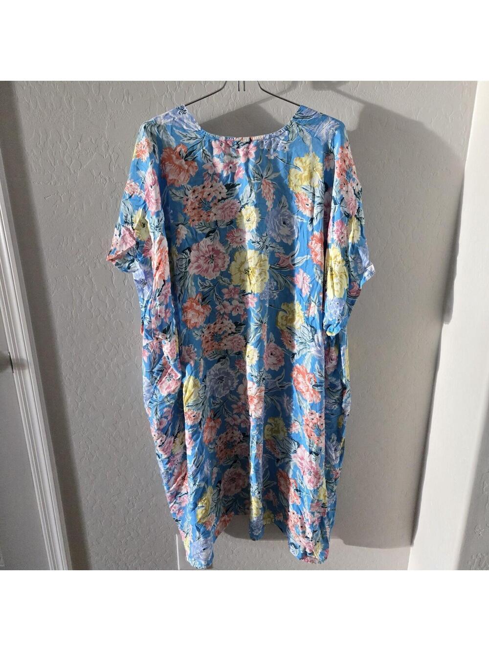 Loft Kimono Women's Med Large M/L Blue Multi Floral Wrap Duster Top Oversized - Picture 2 of 5